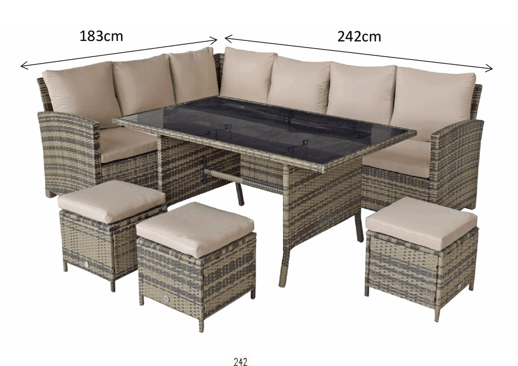 Rattan 8 Seat Corner Dining Set - Charcoal Grey - New Hampshire Range