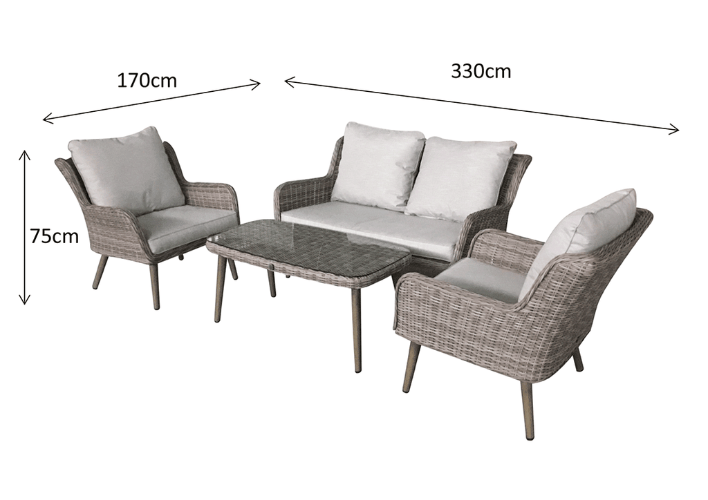 Rattan 2 Seater Sofa Set with Coffee Table - Light Grey - Derwent Range