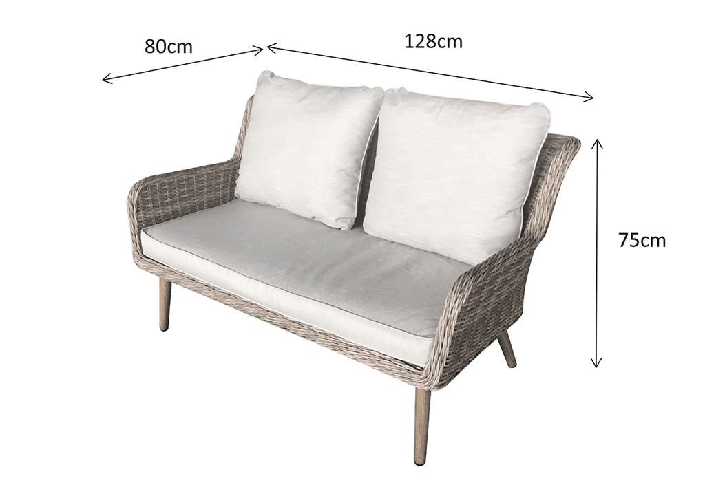 Rattan 2 Seater Sofa Set with Coffee Table - Light Grey - Derwent Range