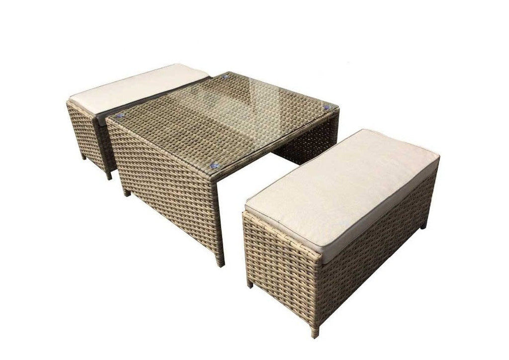 Rattan Coffee Table with Ottomans - Brown - Elizabeth Range