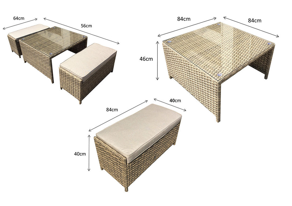 Rattan Coffee Table with Ottomans - Brown - Elizabeth Range