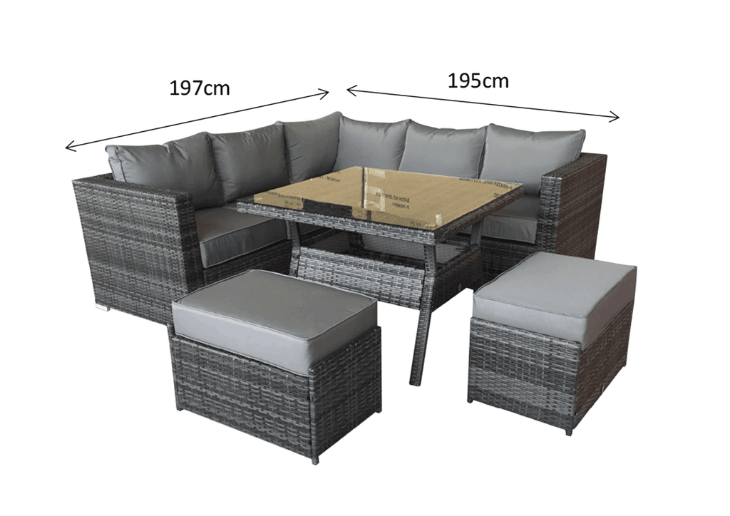 Rattan Corner Dining Sofa Set  - Charcoal Grey - Grassholme Range