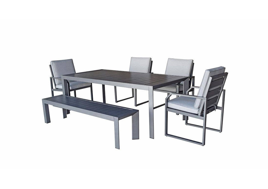Aluminium 6 Seat Dining Set with Bench in Grey-Alarna Range