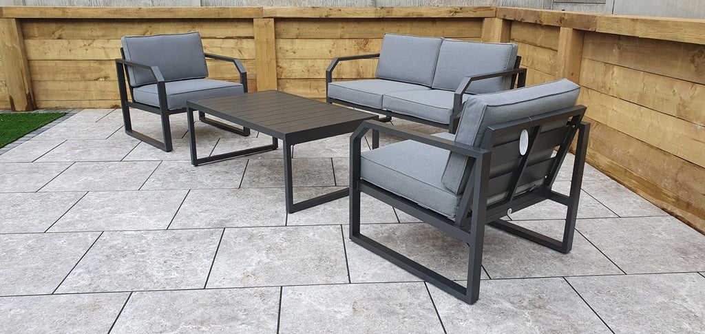 Aluminium 4 Seat Sofa & Chair Set with Coffee Table - Charcoal Grey - Amalfi Range