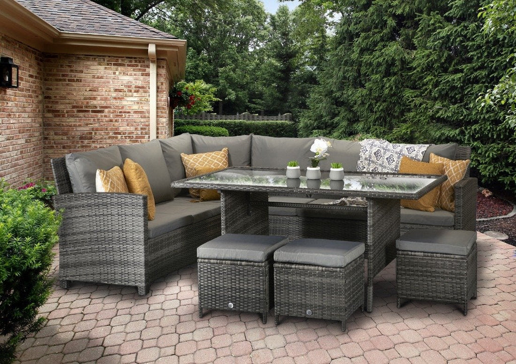 Rattan 8 Seat Corner Dining Set - Charcoal Grey - New Hampshire Range