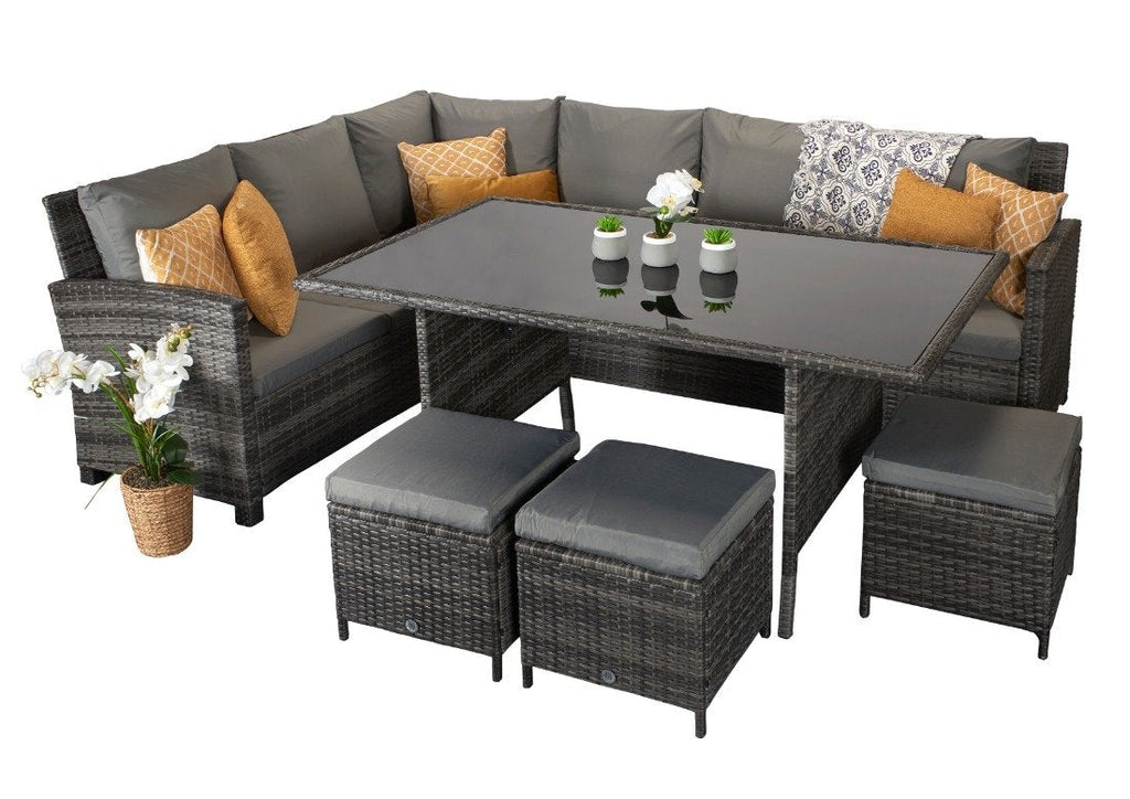 Rattan 8 Seat Corner Dining Set - Charcoal Grey - New Hampshire Range