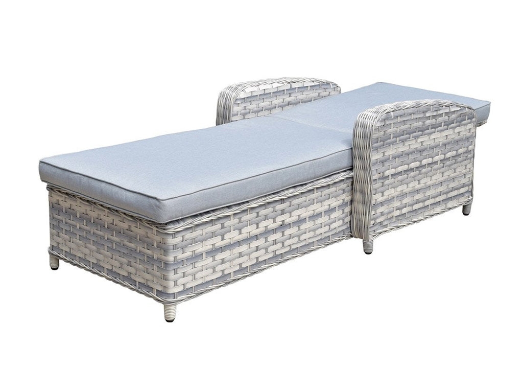 Pair of Sun Loungers with Arms in Silver Grey wicker with Pale Grey cushions - Constance Range