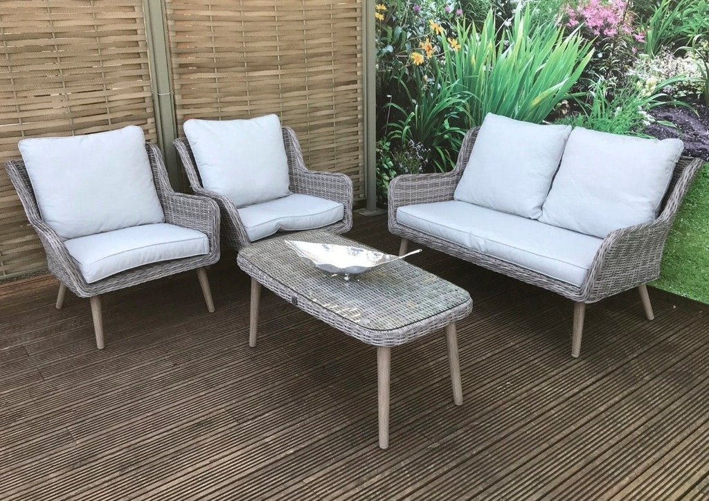 Rattan 2 Seater Sofa Set with Coffee Table - Light Grey - Derwent Range