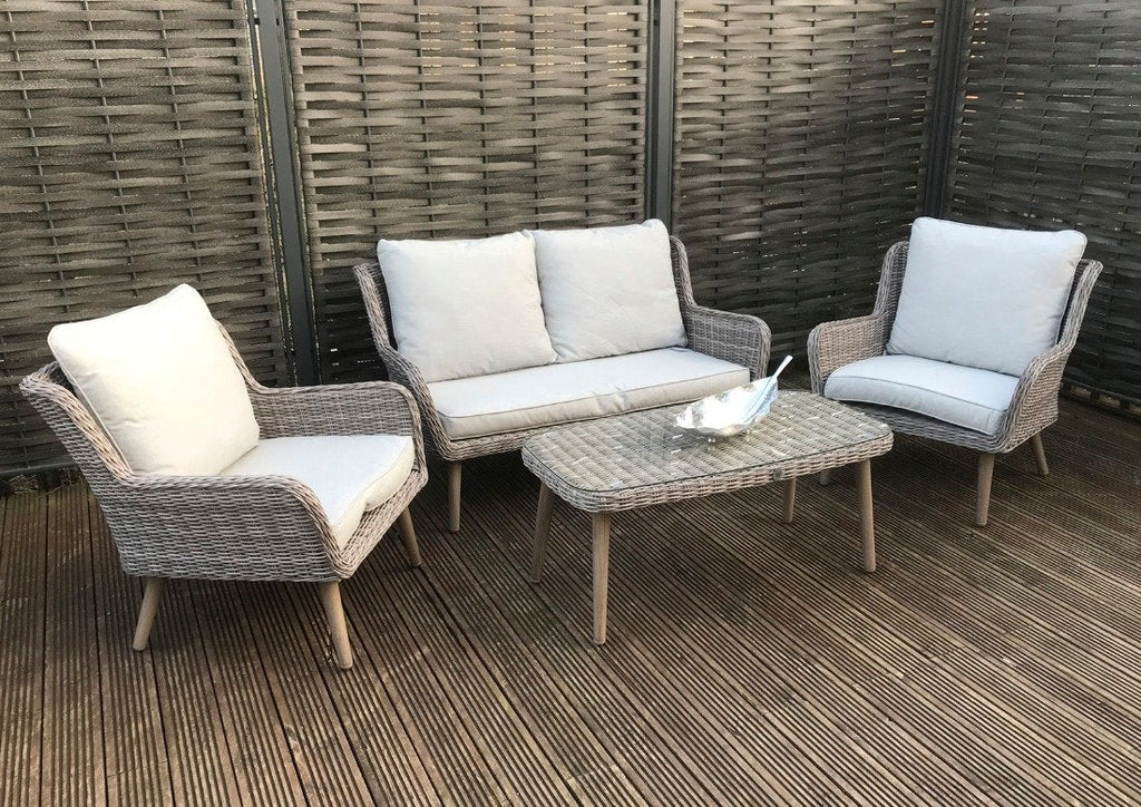 Rattan 2 Seater Sofa Set with Coffee Table - Light Grey - Derwent Range