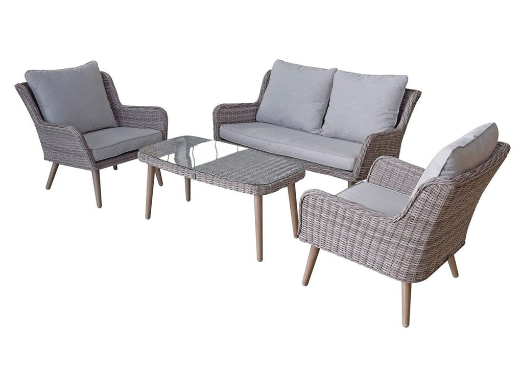 Rattan 2 Seater Sofa Set with Coffee Table - Light Grey - Derwent Range