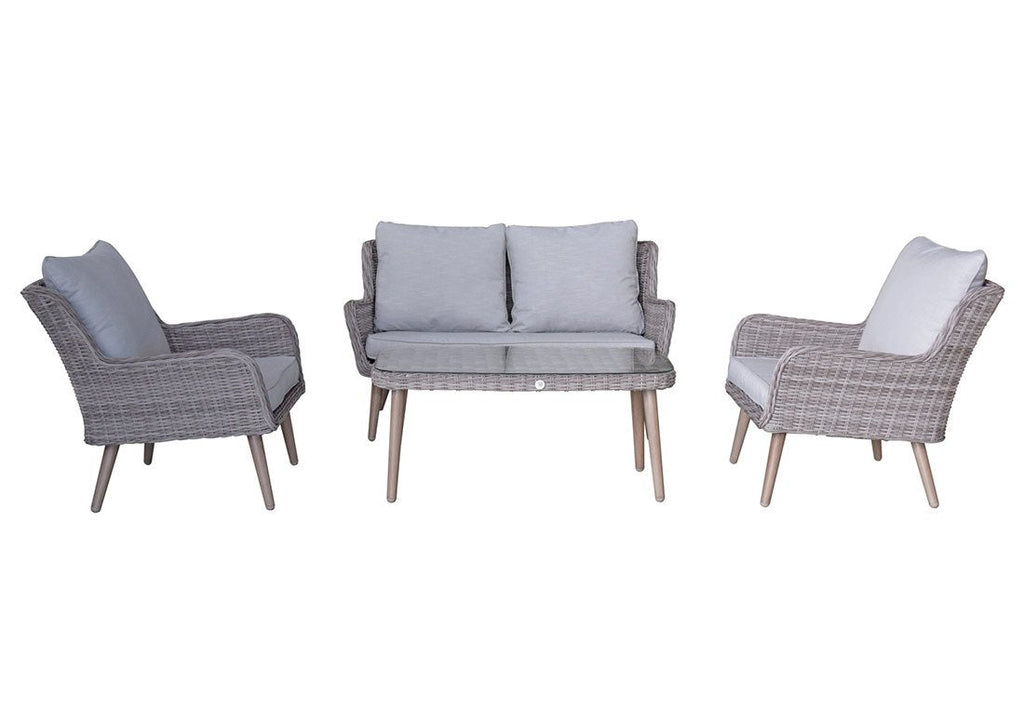 Rattan 2 Seater Sofa Set with Coffee Table - Light Grey - Derwent Range