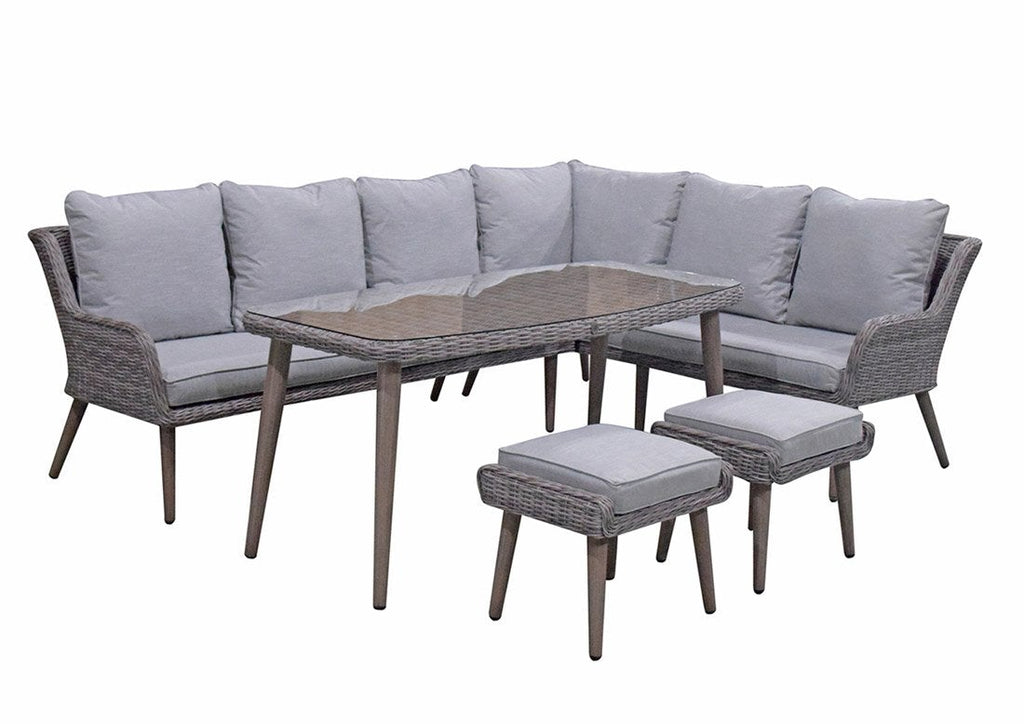 Rattan Corner Sofa Dining Set With 2 Ottomans - Light Grey - Danielle Range