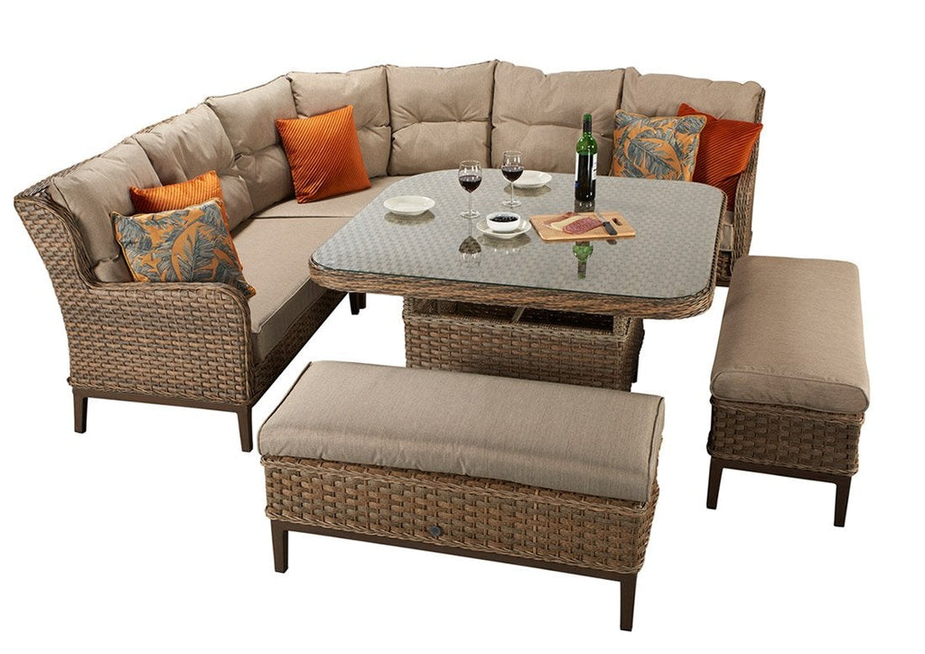 Rattan 10 Seat Luxury Corner Dining Set - Brown - Diana Range