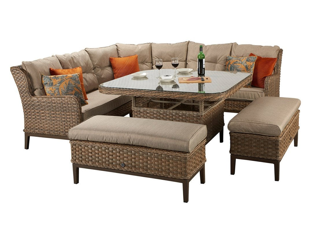 Rattan 10 Seat Luxury Corner Dining Set - Brown - Diana Range