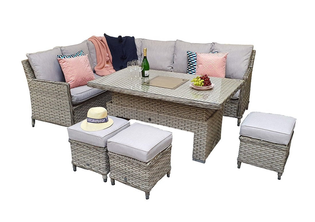 Rattan 8 Seater Corner Dining with lift table & ice bucket in 3 wicker special grey weave-Edwina Range
