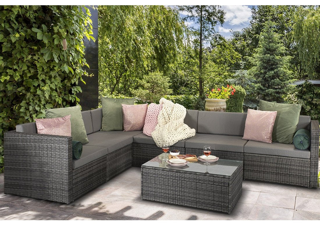 Rattan Modular Corner Sofa Set - Charcoal Grey - Langdale Range