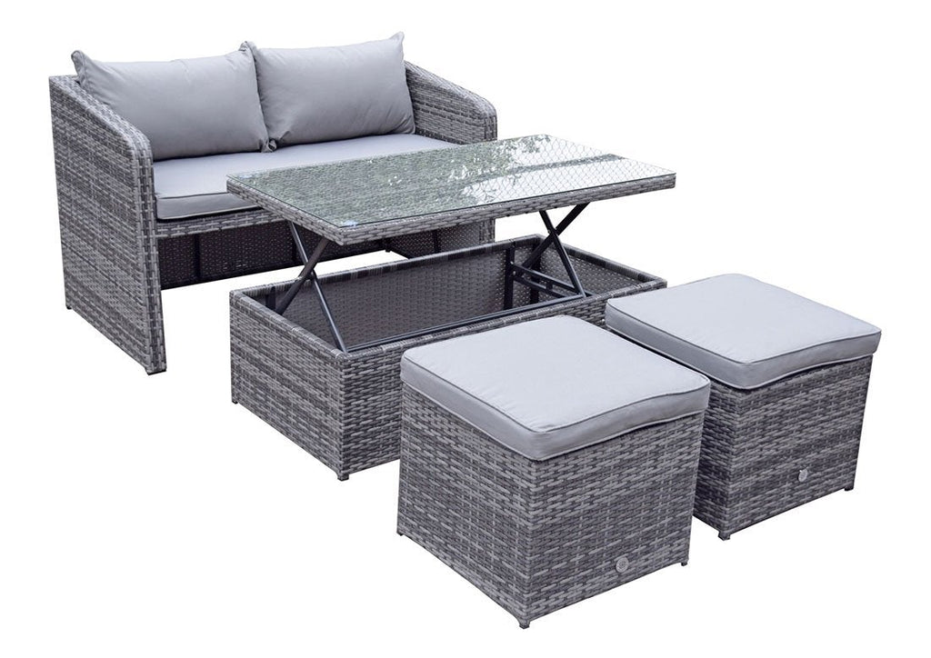 Rattan 4 Seat Sofa & Dining Set - Charcoal Grey - Grasmere Range