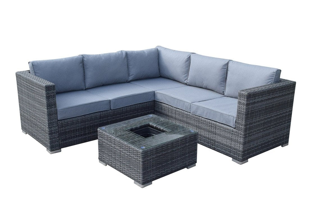 Rattan Corner Sofa Set with Ice Bucket Charcoal Grey Grassholme Pr