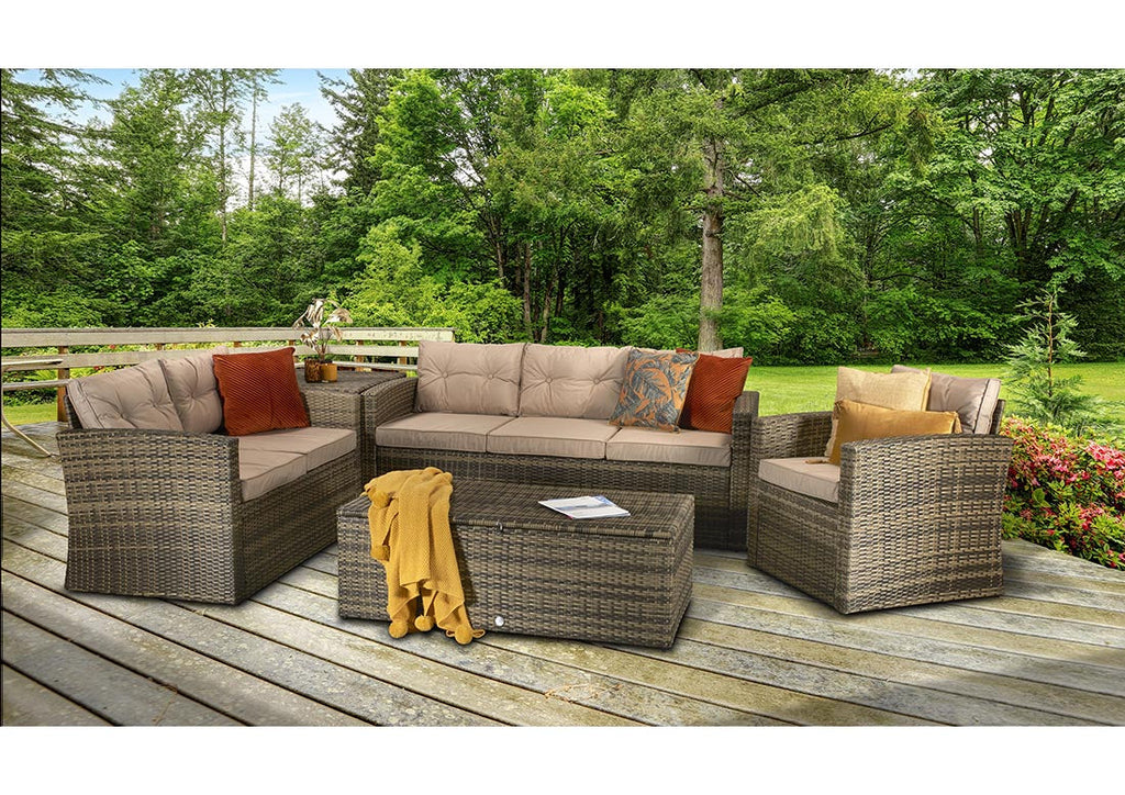 Rattan 6 Seat Sofa Set with Armchair and Coffee Table in Brown - Holly Range