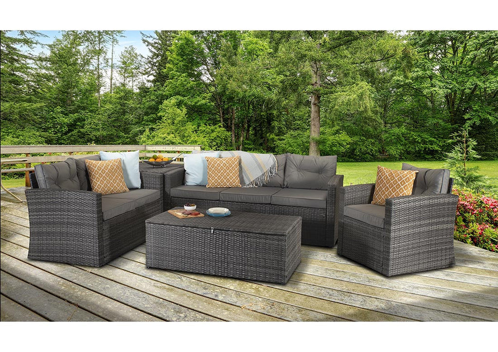 Rattan 6 Seat Sofa Set with Armchair and Coffee Table in Grey - Holly Range