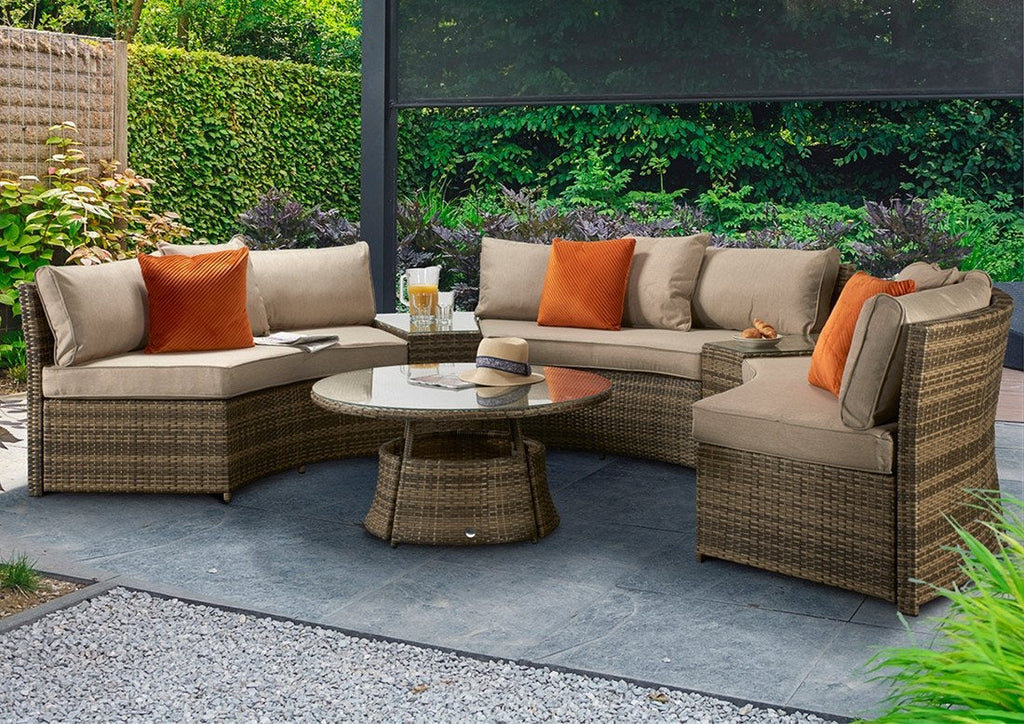 Rattan Ultimate Luxury Half Moon Corner Sofa Set - Natural Brown - Sandbanks Range