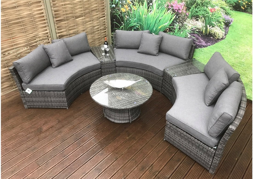 Rattan Ultimate Luxury Half Moon Corner Sofa Set - Charcoal Grey - Sandbanks Range