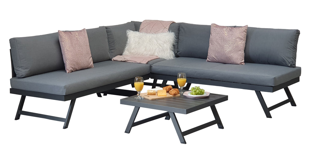 Aluminium Corner Sofa With Adjustable Head Rest - Dark Grey Frame - Kimmie Range