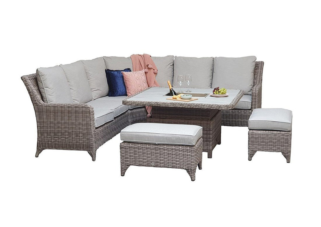 Rattan 8 Seat Corner Dining Sofa Set with Lift and Rise Table with Ice Bucket - Grey - Sarah Range