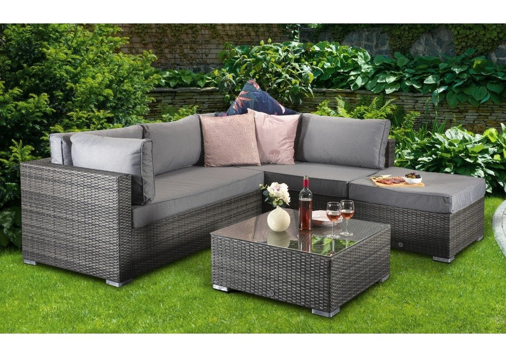 Rattan Corner Sofa Set with Large Coffee Table - Charcoal Grey - Stanford Range